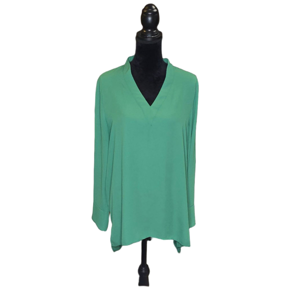 The Limited Tops - The Limited XL Green Tunic Blouse Long Sleeve V Neck Flowy Top